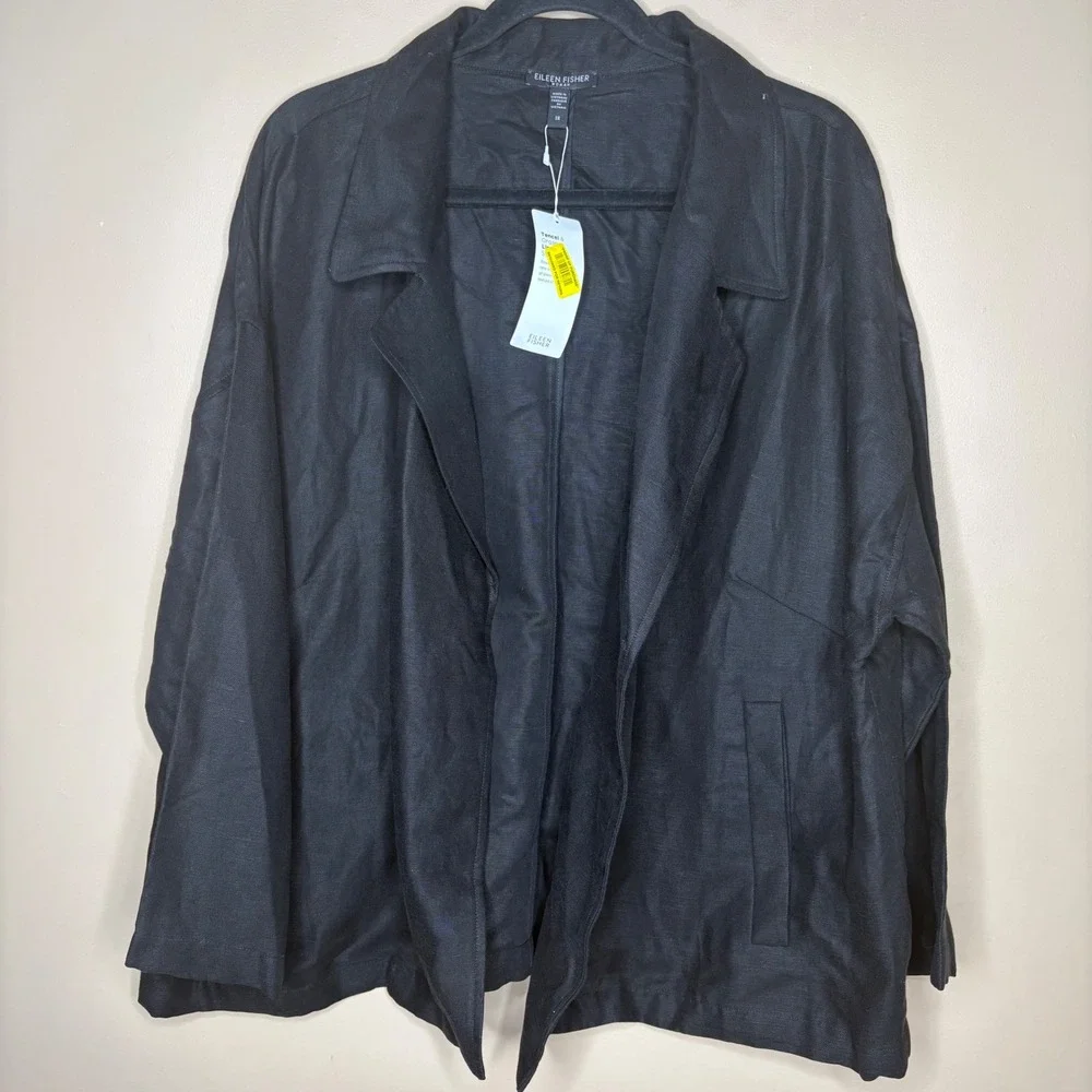 NEW Eileen Fisher Woman 3X Black Tencel Organic Linen Relaxed Jacket  Career